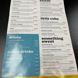 Lunch and dessert menu