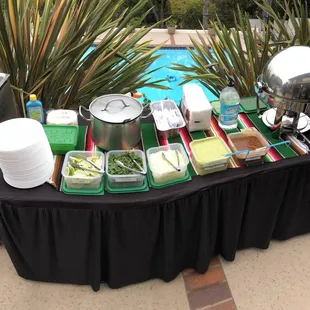 One table of the garnishes for the amazing tacos