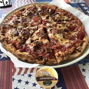 Pepperoni and Sausage 14 inch pizza, yum!