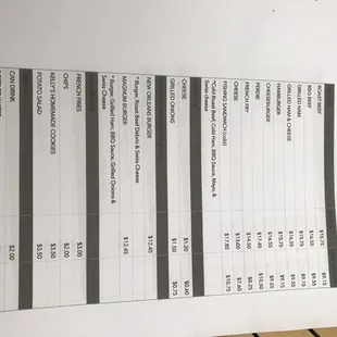 Menu may 2023 new prices