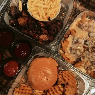 Sandwich brisket, burnt ends and loaded potatoes!
