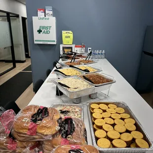 a table full of baked goods