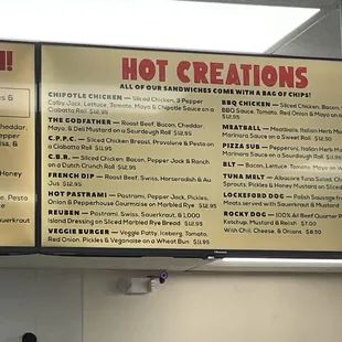 Hot sandwich menu