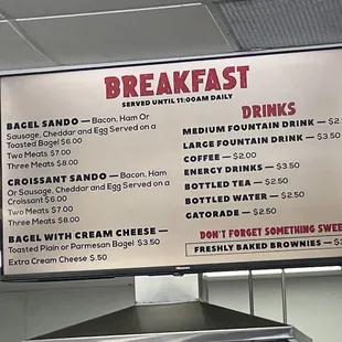 Breakfast menu
