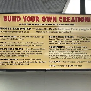 Sandwich menu