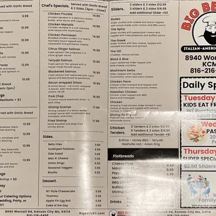 Takeout menu