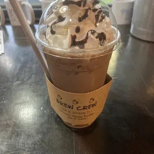 Iced mocha,  made perfectly, not over iced.