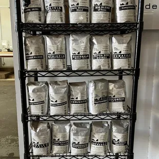 a rack of coffee beans