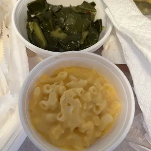 Macaroni and cheese and collard greens
