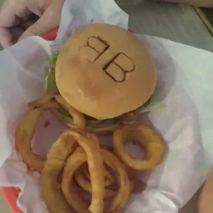 This is the bacon cheeseburger with onion rings