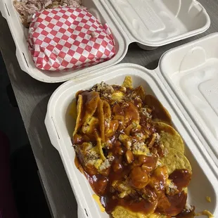 Take Out: Salmon nachos; pulled pork sandwich