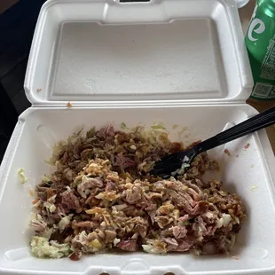 pulled pork mixed with cole slaw and bbq sauce