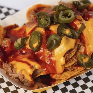 Order our nachos with chicken, beef, pork, or turkey.