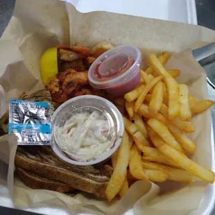 a sandwich and fries