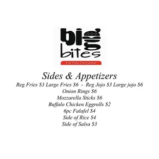 the menu for the big bites