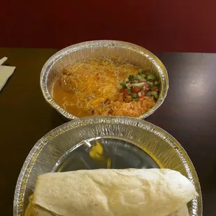 a burrito and a bowl of soup