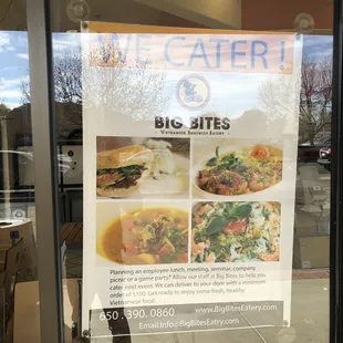 a sign in the window of a restaurant