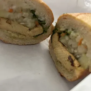 Bahn mi sandwich with tofu.