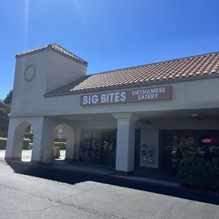 Outside of the restaurant located in the same lot as Safeway, Roundtable and Jack-in-a-box.