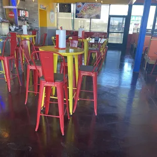 tables and chairs in a restaurant