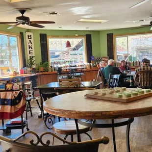 Cozy coffee shop with lots of goodies to eat and buy