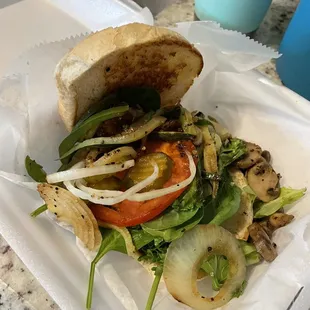 Veggie sandwich- not burger as it reads. I pulled the veggies out looking for the patty.