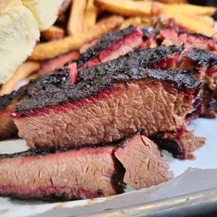 ows a plate of meat and fries