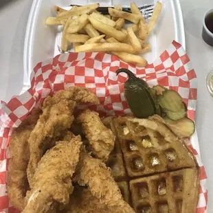 Chicken tenders and huge waffle!!!