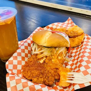 Chicken sandwich sweet potato soda