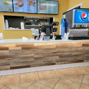 the counter of a fast food restaurant