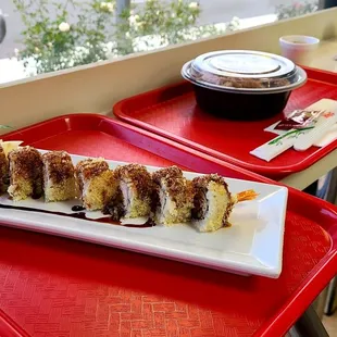 Crunch roll and my chicken bowl.