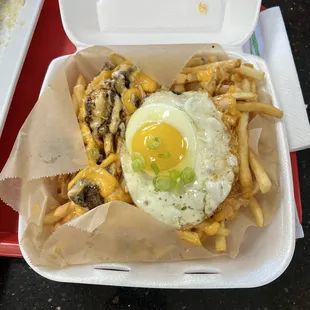 Beef fries with egg.