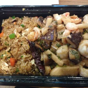Fried rice with ginger shrimp &amp; scallops
