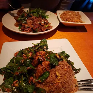 two plates of food on a table