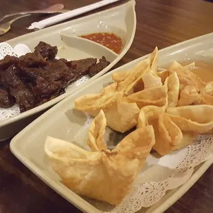 Jerky and crab rangoon