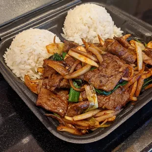 beef with rice and vegetables