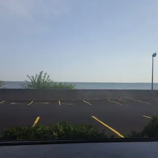 Parking lot and then water view! Ask for a booth near the windows.