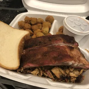 ribs, tater tots, and tater tots