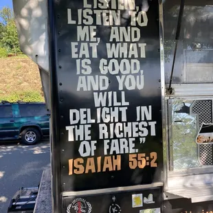 Saying on side of truck!