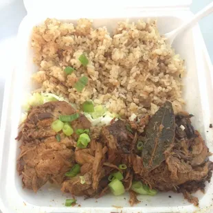 Pork adobo with garlic rice