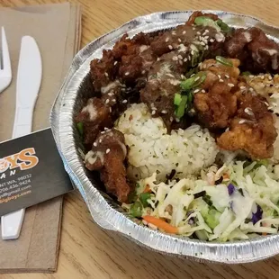 Rice Bowl with Garlic Fried Chicken ($11) | Good garlic flavor, but overly fried