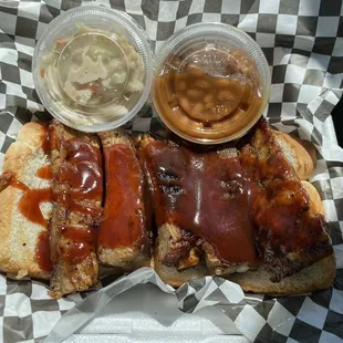 Rib Plate w/coleslaw and beans.
