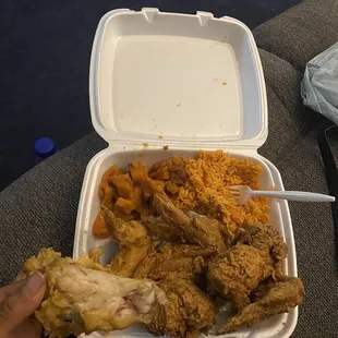 Fried Chicken Wings. Yams &amp; rice.