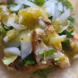 Chicken Taco with green salsa.