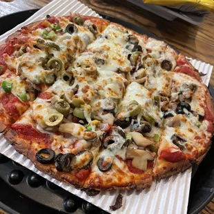 Cauliflower crust, veggie pizza