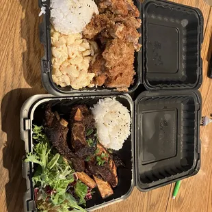 Pork katsu plate and island beef rib