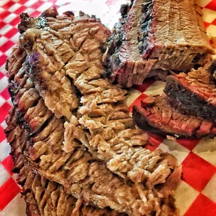 Brisket: moist cut on the left, lean cut on the right