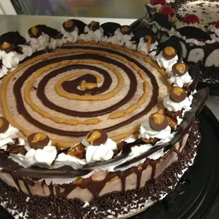 Peanut Butter Cups and Fudge Ice Cream Cake