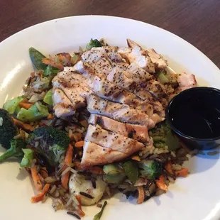 Chicken stir fry over rice