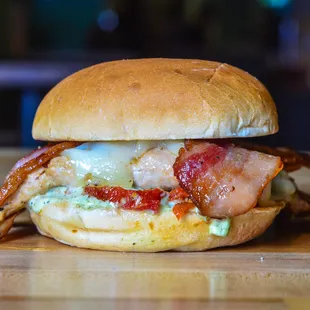 The Hop Daddy // Chicken marinated in DC Brau Pale Ale, Havarti cheese, apple-smoked bacon, sun-dried tomatoes, pesto mayo